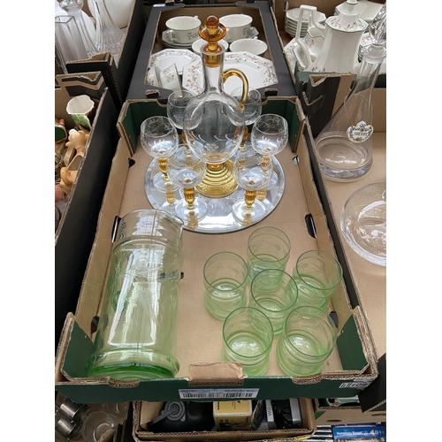 109 - Box containing ornate glassware (5 green glasses, not 6)