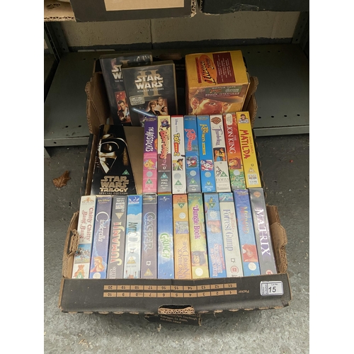 15 - Box containing collectible Disney VHS including Starwars