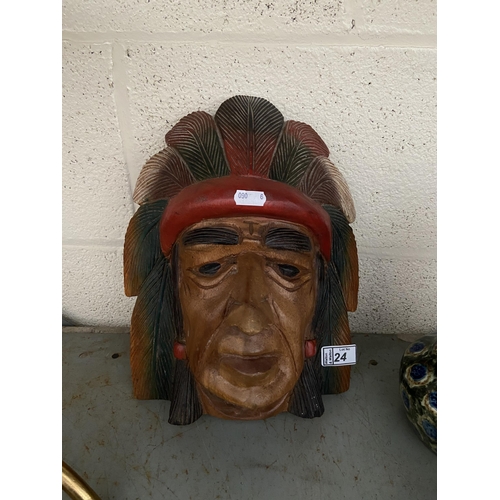 24 - Wooden Indian Chief carving