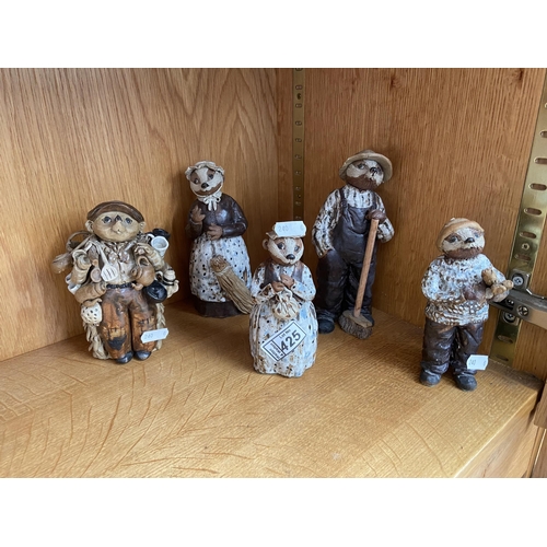 425 - 5 Clay badger figurines