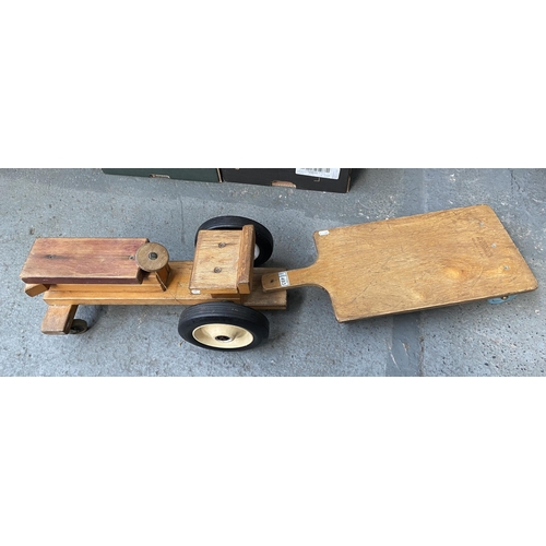 493 - Vintage wooden truck and trailer toy