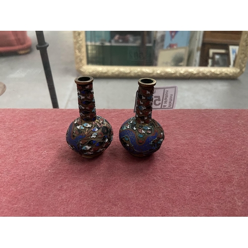 582 - Pair of miniature cloisonne vases