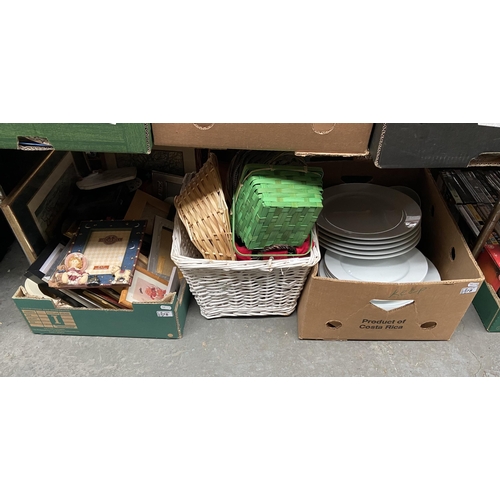 78 - 3 Boxes containing flatware, picture frames and baskets