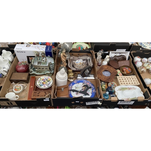 74 - 3 Boxes containing art glass, ornaments and a Michelin desk tidy etc