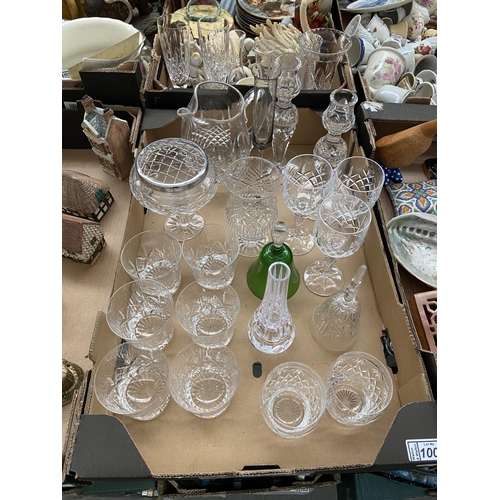 100 - Box containing cut glass candlesticks and a jug etc