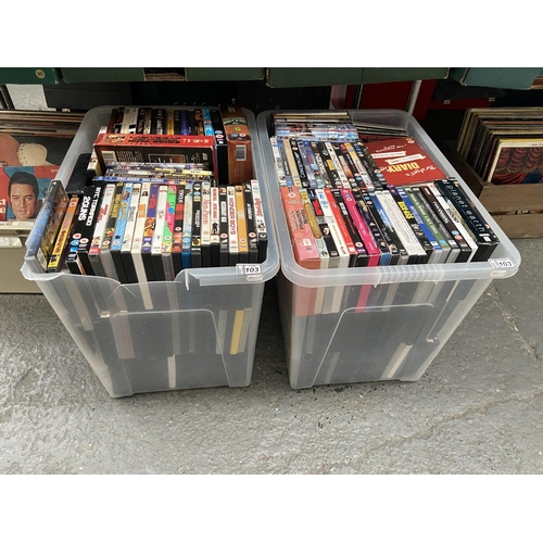 103 - 2 Boxes containing a large quantity of DVDs