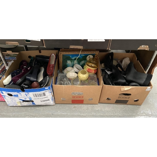 118 - 3 Boxes containing shoes and glassware etc