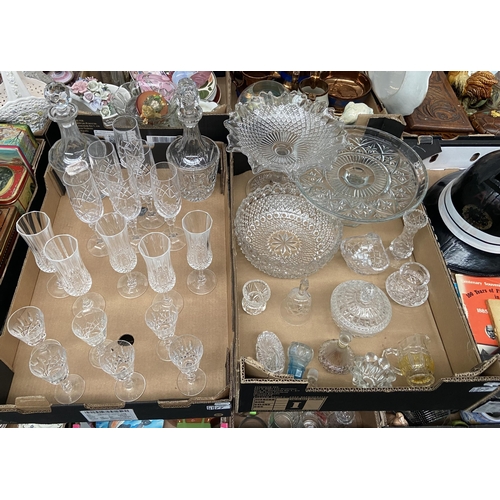 77 - 2 Boxes containing cut glass decanters and glassware
