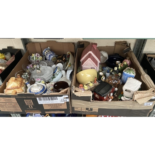 24 - 2 Boxes containing ornaments and collectible teapots etc