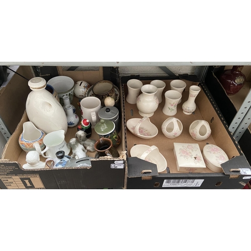 6 - 2 Boxes containing collectible ceramics including Aldridge Pottery