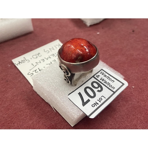 607 - Large stone set handmade silver ring (20g)