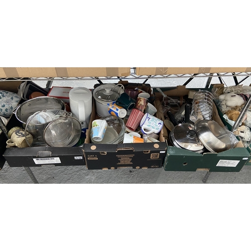 156 - 3 Boxes containing pans, mugs and a crock pot