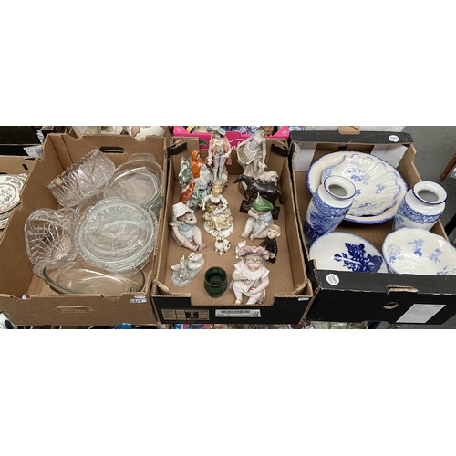 73 - 3 Boxes containing blue & white China and bisque figures etc