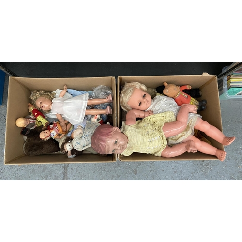 85 - 2 Boxes containing vintage dolls