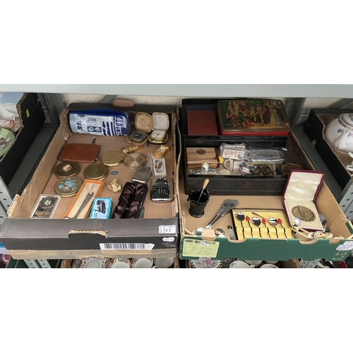 11 - 2 Boxes containing curios including compacts and coffee bean spoons