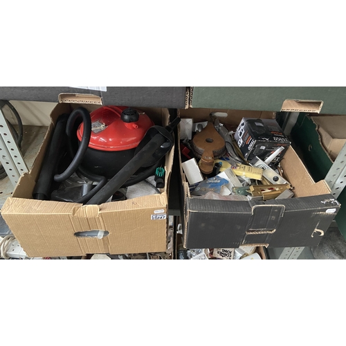 247 - 2 Boxes containing a steam cleaner and ironmongery