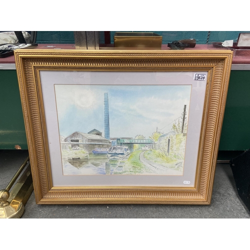 628 - Framed and glazed watercolour of Leeds & Liverpool canal by Anthony Colin