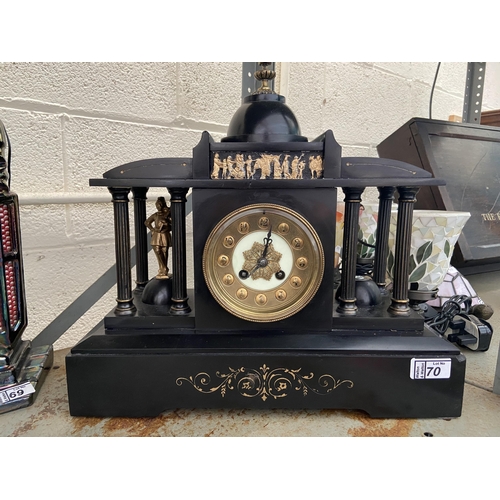 70 - Ornate slate mantle clock A/F