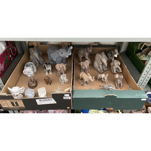 14 - 2 Boxes containing assorted ceramic elephants