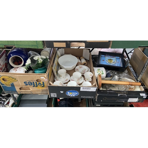 210 - 3 Boxes containing Pyrex, glass and vases