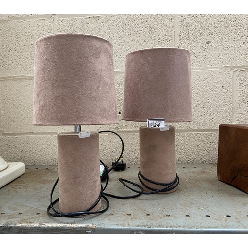 24 - Pair of brown suede lamps