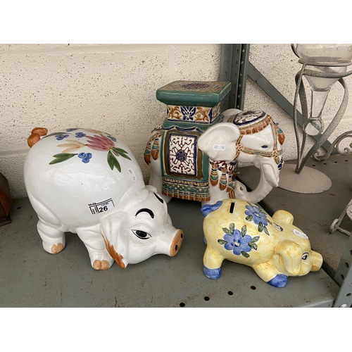 26 - 2 Ceramic pigs and an elephant