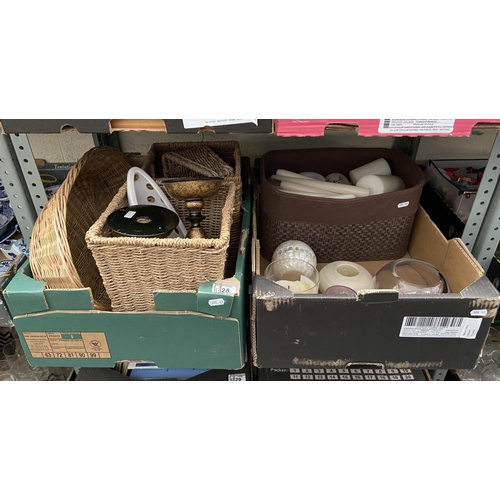 28 - 2 Boxes containing candles and woven baskets