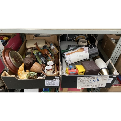 34 - 2 Boxes containing treen, ornaments and curios