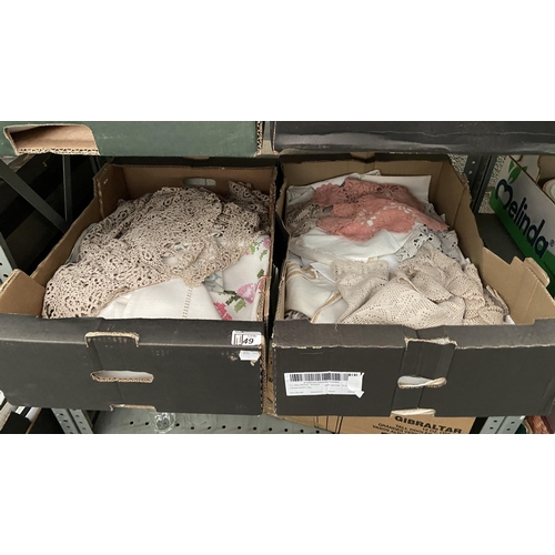 49 - 2 Boxes containing vintage doilies and linen