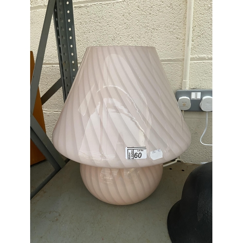 60 - Pink glass 'mushroom' lamp (39cm tall)