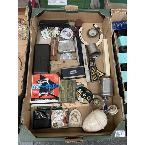 97 - Box containing curios including weights and a nutcracker