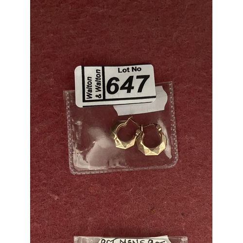 647 - Pair of 9ct gold hinged earrings