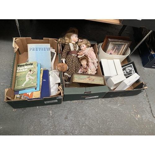 75 - 3 Boxes containing picture frames and collectible dolls etc