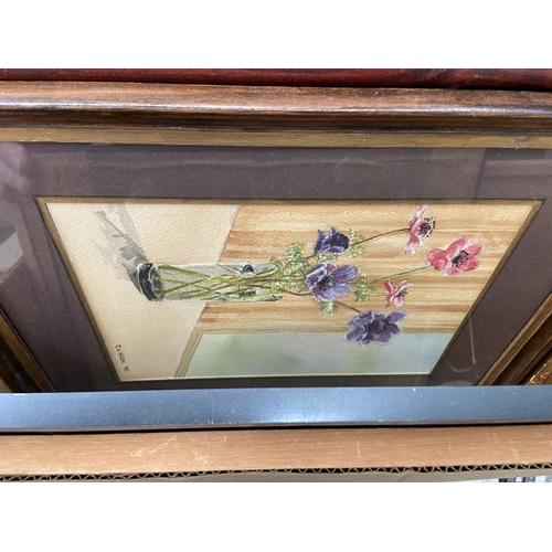 178 - Box containing framed and glazed watercolours and pictures