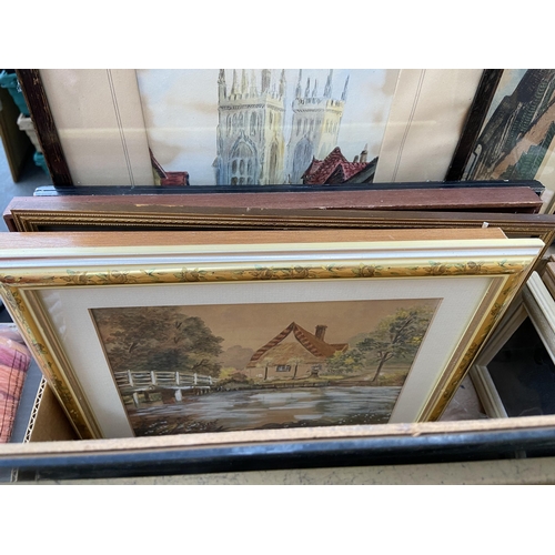 178 - Box containing framed and glazed watercolours and pictures