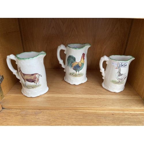 424 - 3 Farmyard animal jugs