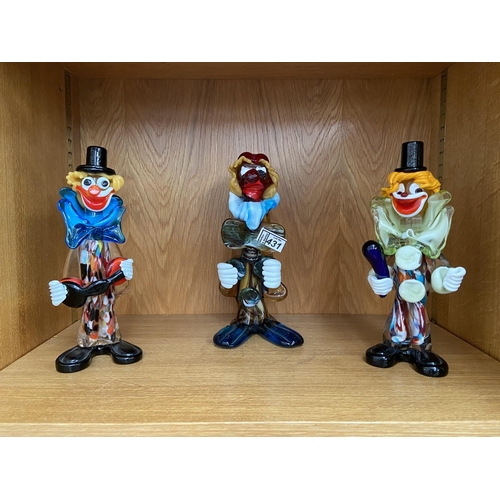 431 - 3 Murano glass clowns