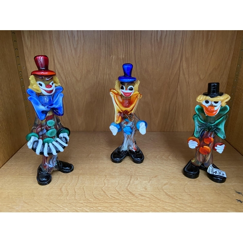 432 - 3 Murano glass clowns