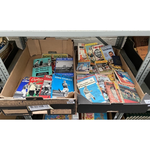 49 - 2 Boxes containing 1950's Football Annuals and a 'Mexico 70' sticker book etc