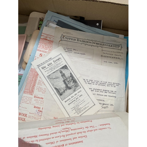 113 - Box containing assorted vintage ephemera