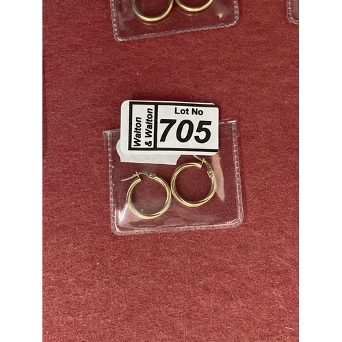 705 - Pair of 9ct gold hinged creole earrings