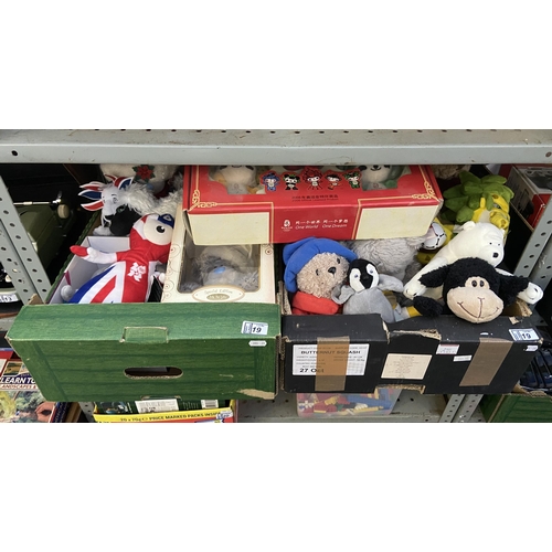 19 - 2 Boxes containing collectible Olympic plushies etc