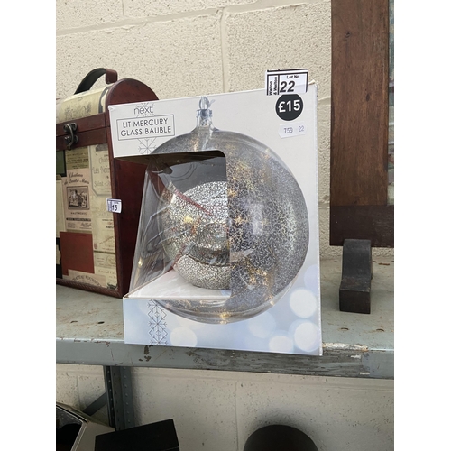 22 - Boxed large mercury illuminating glass bauble