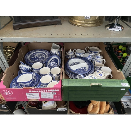 47 - 2 Boxes containing blue & white China including Myott and Sadler