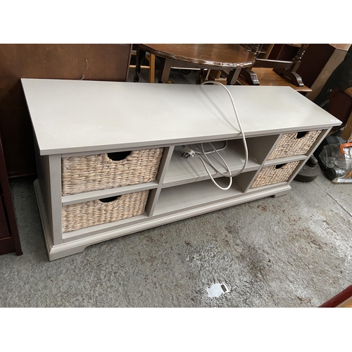 322 - Painted TV stand with storage baskets