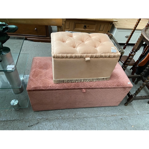 335 - 2 Upholstered bedding boxes