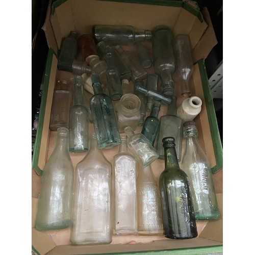 36 - Box containing vintage glass bottles