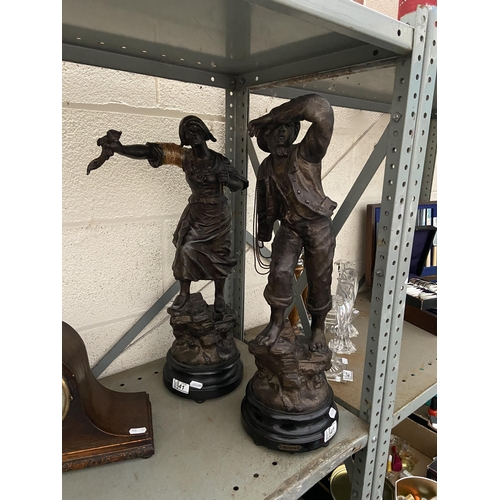 41 - 2 Spelter figures signed Mestais (Rescue & Distress) A/F