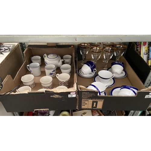 6 - 2 Boxes containing Biltons China and gold rimmed wine glasses etc