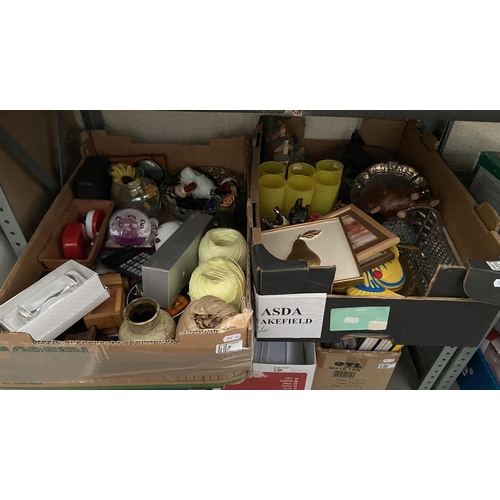 7 - 2 Boxes containing a paperweight, wooden elephant and assorted ornaments